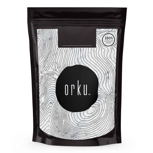 Orku bath salt package with black and white design on a white background
