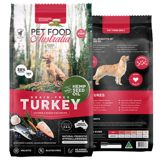 Turkey, Chicken and Ocean Fish dry dog food with hemp seed oil - product image