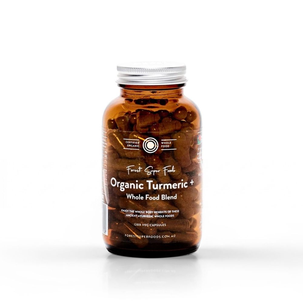 Bottle of Organic Turmeric + Whole Food Blend on a white background